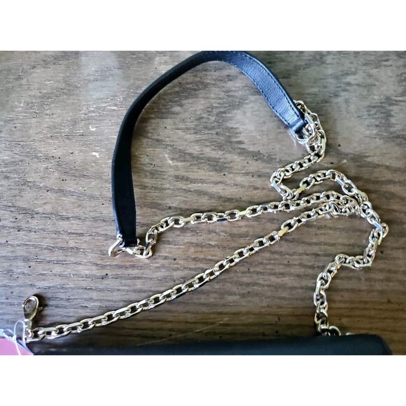 Kate Spade Grain Leather Robyn Small Flap Chain Wallet Crossbody Strap Black NWT - Picture 3 of 11